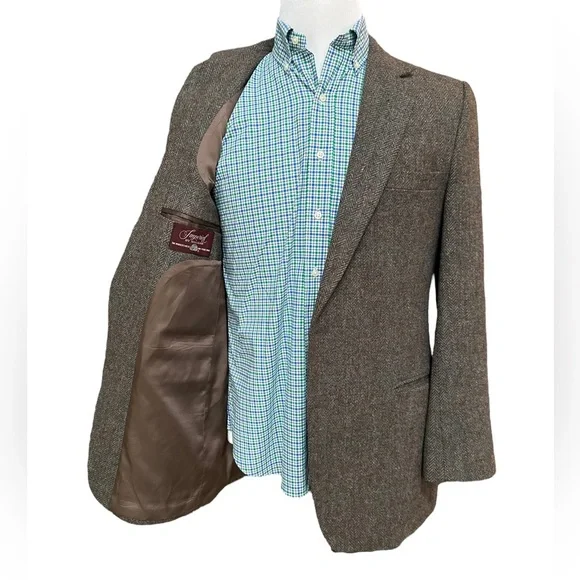 Vintage By Haggar Mens Brown Herringbone Wool Tweed Two Button Sport Coat Sz.42L